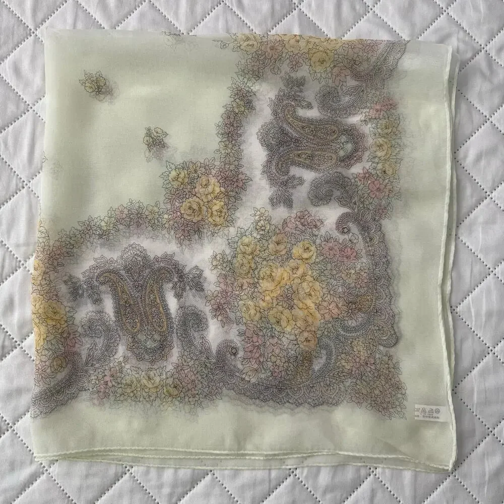 Vintage 100% Silk Scarf Made in Japan Floral Paisley Square Hand Rolled Hem 29”